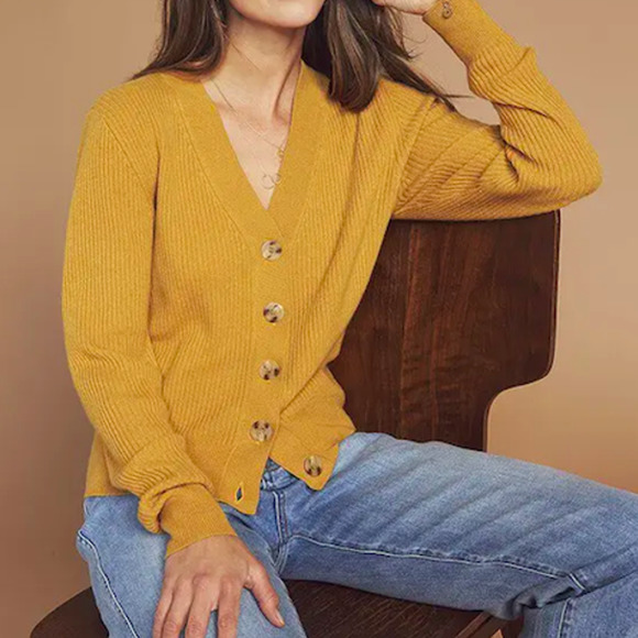 Faherty Sweaters - Faherty Kai 100% Cashmere V-Neck Button Front Cardigan Sweater Arrowwood-S